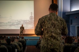 Vice Adm. Brian B. Brown holds all-hands call aboard Naval Base Coronado