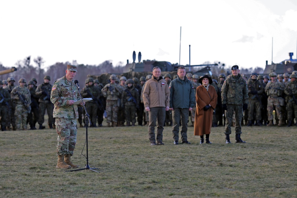 U.S. and Polish officials meet with troops in Poland during DEFENDER-Europe 20