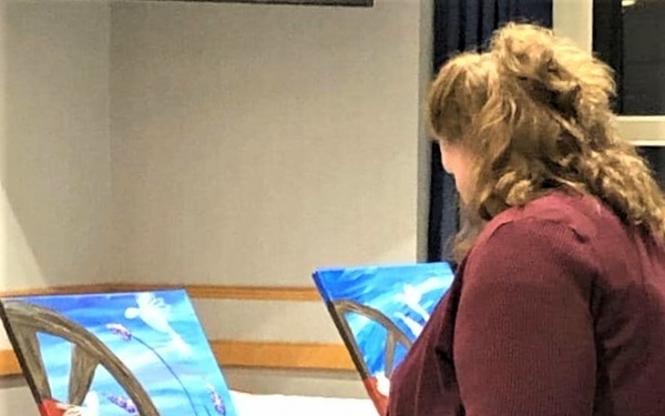 Fort McCoy community members create works of art at Sit, Sip, Paint event