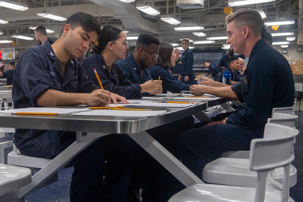 USS America Sailors Take Navywide Advancement Exam