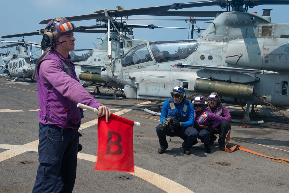 USS Green Bay flight deck firefighting drill, March 11, 2020