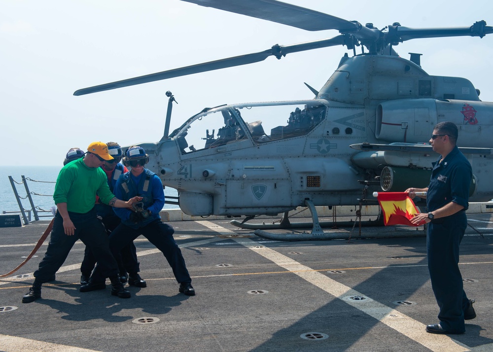 USS Green Bay flight deck firefighting drill, March 11, 2020