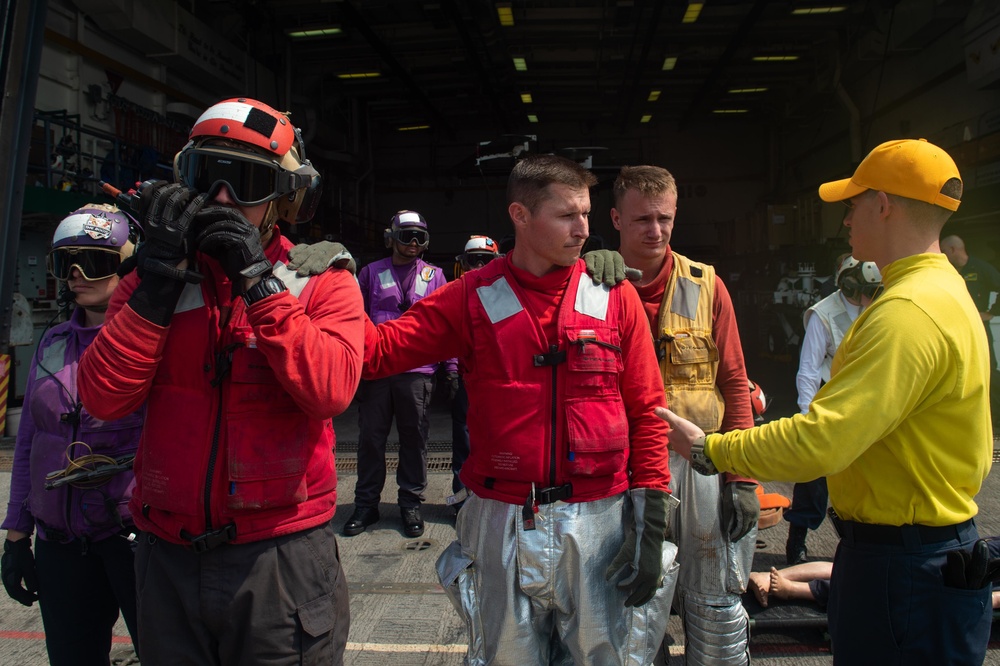 USS Green Bay flight deck firefighting drill, March 11, 2020