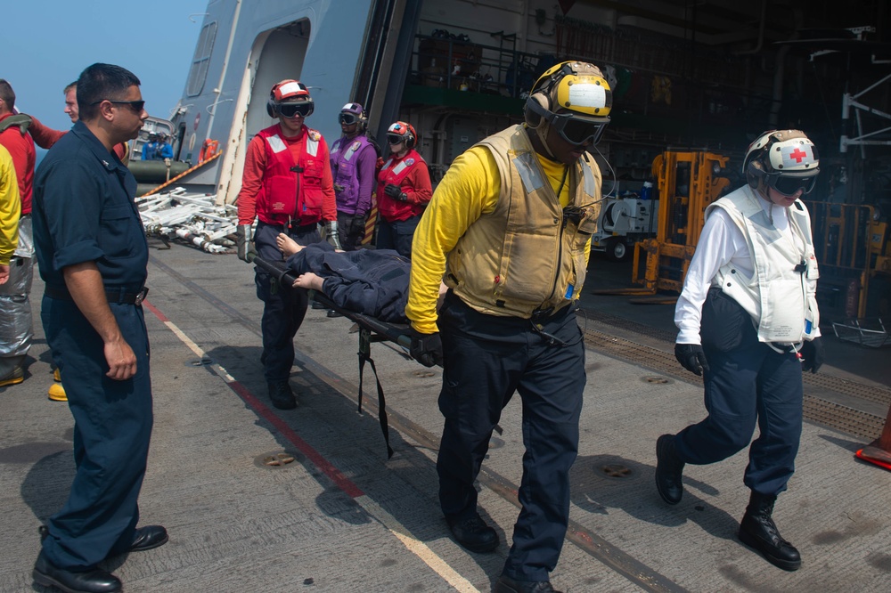 USS Green Bay flight deck firefighting drill, March 11, 2020
