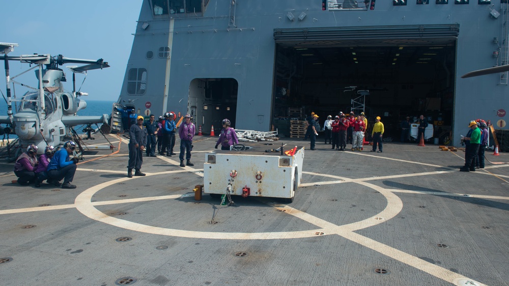 USS Green Bay flight deck firefighting drill, March 11, 2020