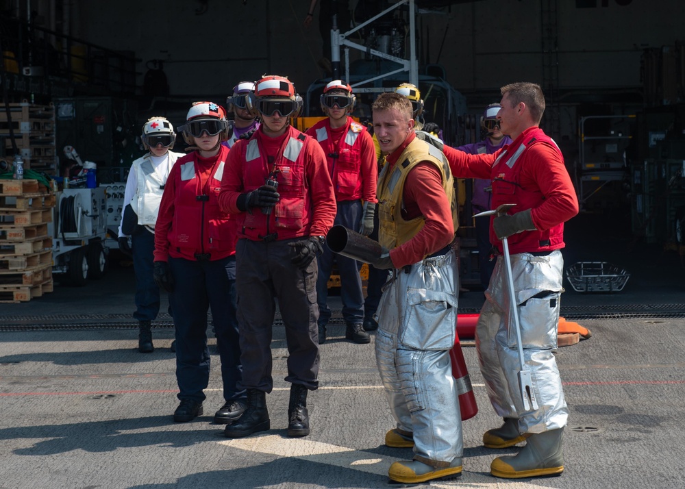 USS Green Bay flight deck firefighting drill, March 11, 2020