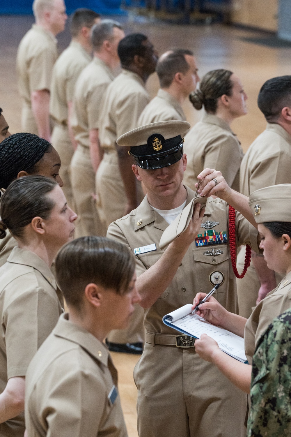 200312-N-TE695-0017 NEWPORT, R.I. (March 12, 2020) Navy Officer Development School conducts khaki uniform inspection