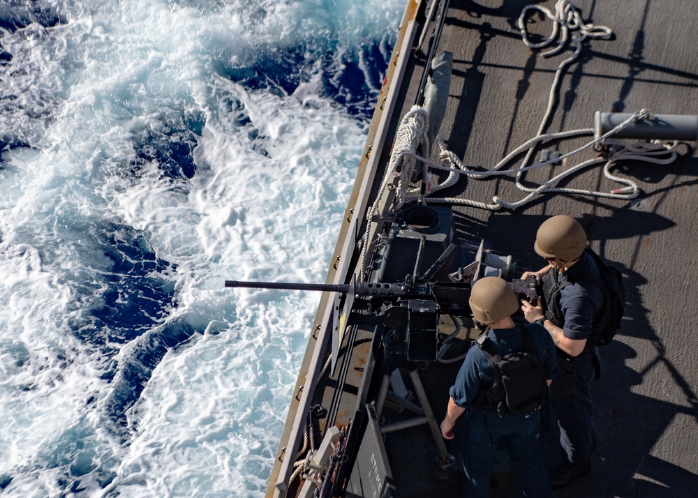 USS Mustin Sailors Man .50-Caliber Machine Gun
