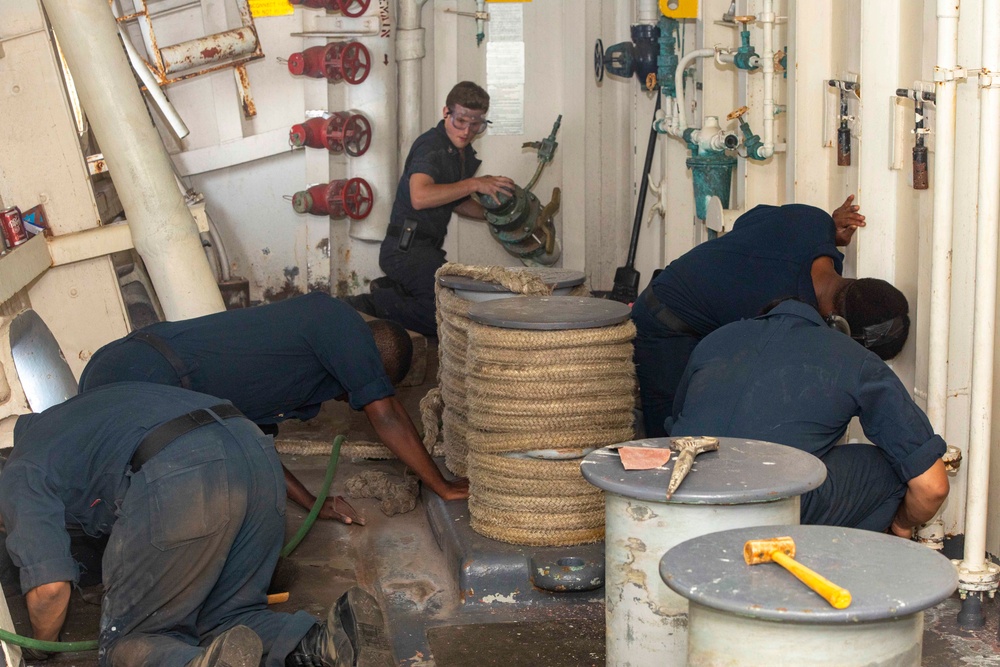 Sailors help to perserve a mooring station