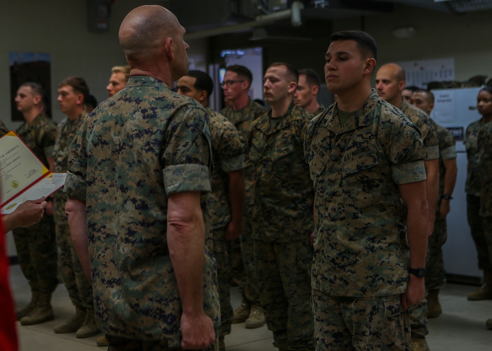 Cpl. Noah Ballow recieves the Navy and Marine Corps Medal