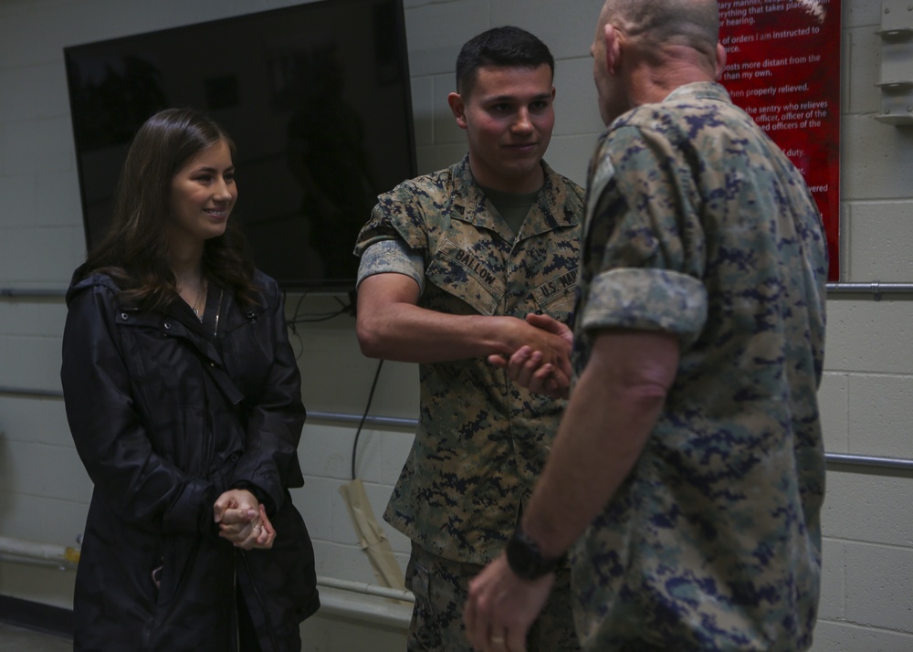 Cpl. Noah Ballow recieves the Navy and Marine Corps Medal