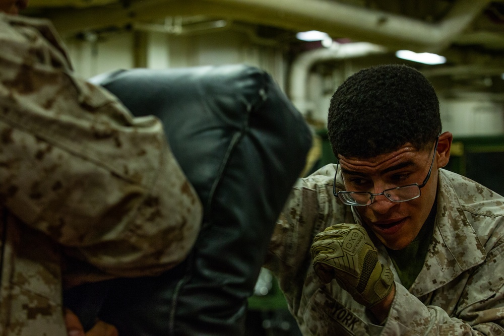 31st MEU Marines conduct MCMAP aboard USS America