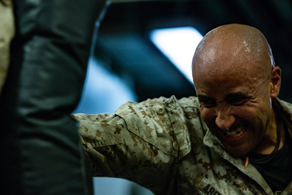 31st MEU Marines conduct MCMAP aboard USS America