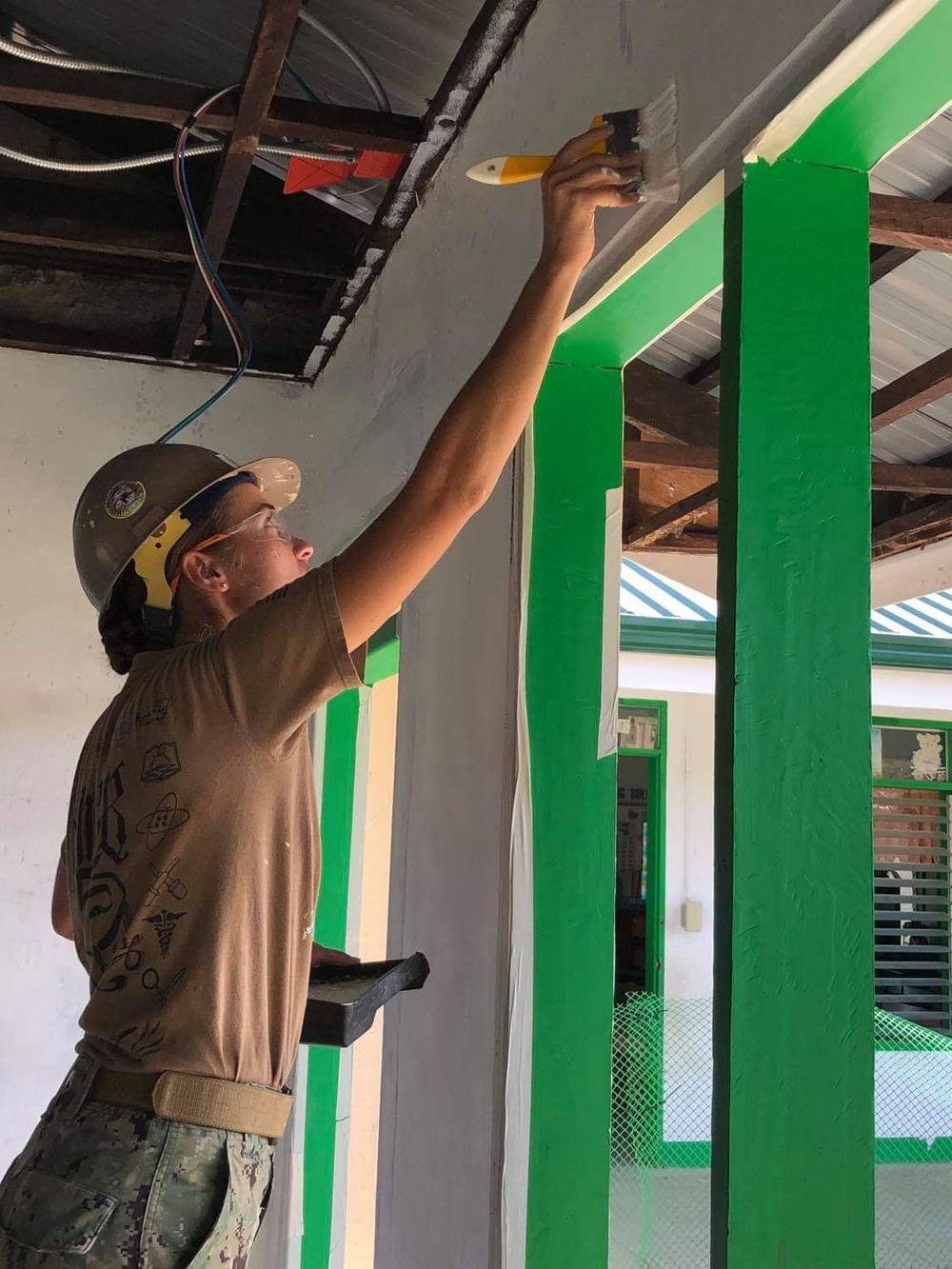 U.S. Navy Seabees deployed with NMCB-5’s Detail Palawan continue construction on Magsaysay Elementary School