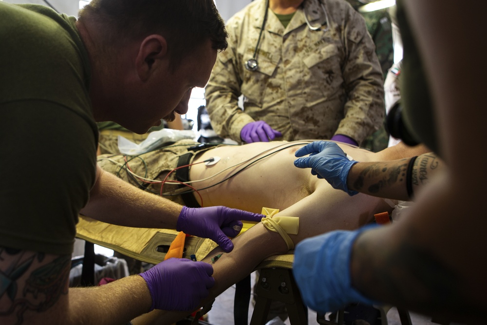 U.S. Corpsmen and UAE Soldiers exchange Medical practices During Native Fury 20