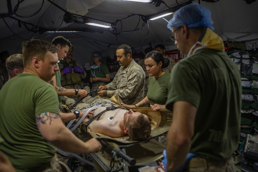 U.S. Corpsmen and UAE Soldiers exchange Medical practices During Native Fury 20