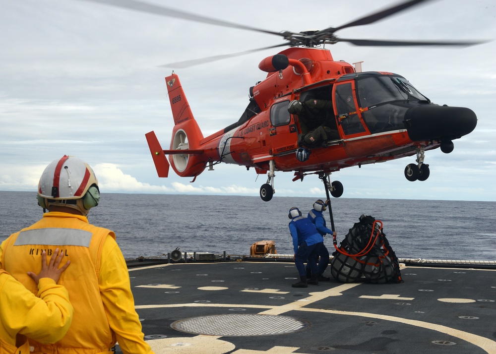 Coast Guard Cutter Kimball conducts helicopter flight operations off Hawaii