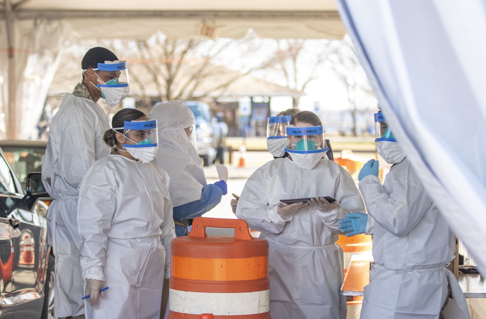 New York National Guard Soldiers Prepare to Work at COVID-19 Mobile Testing Tent.