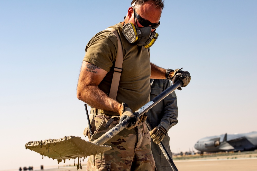 386th ECES “Dirt Boyz” provide routine maintenance and repairs to the flightline
