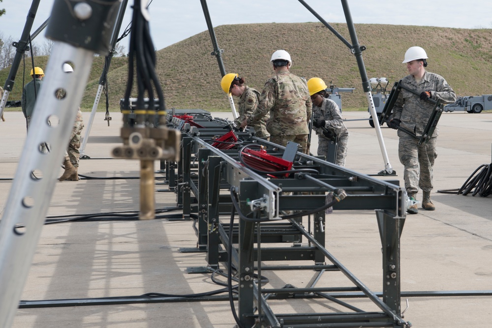 Airmen from the 192nd Wing and 1st Fighter Wing’s Munitions Flights participate in MAC build training