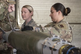 Airmen from the 192nd Wing and 1st Fighter Wing’s Munitions Flights participate in bomb build training