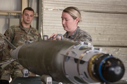 Airmen from the 192nd Wing and 1st Fighter Wing’s Munitions Flights participate in bomb build training