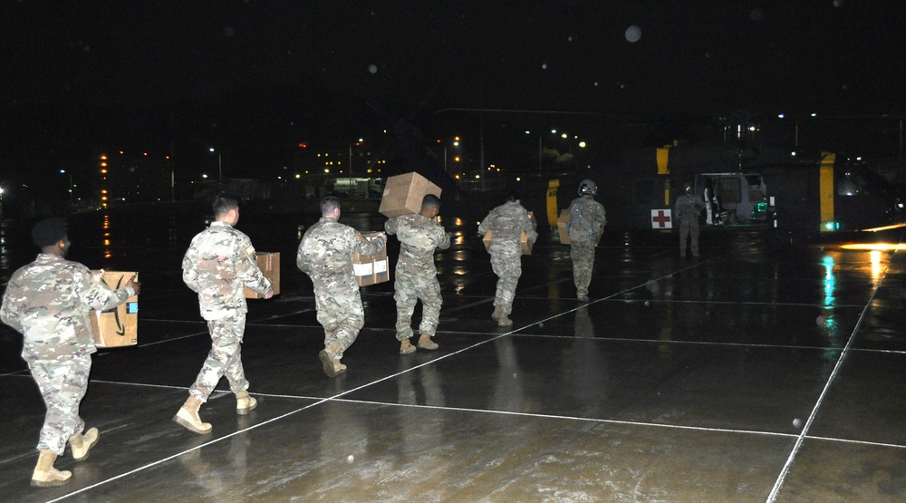 Loading COVID-19 response medical supplies in Korea