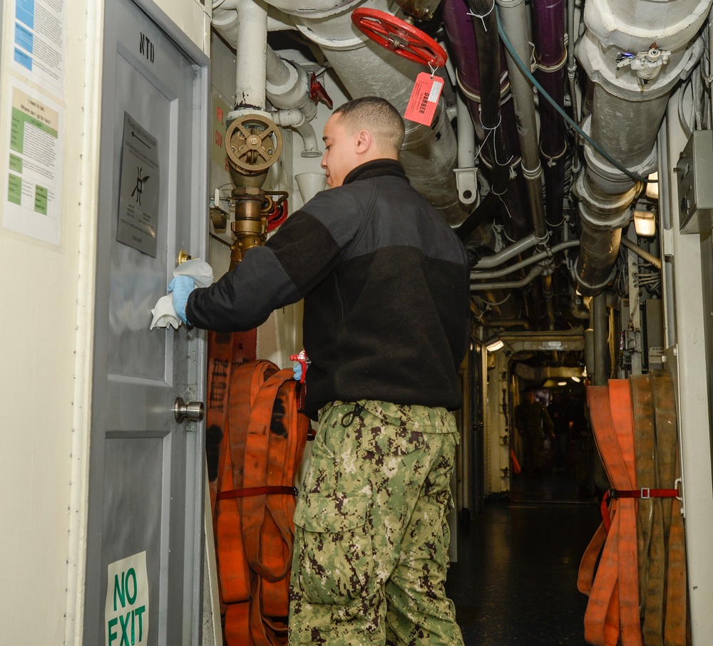 Nimitz Sailors Clean and Sanitize during Cleaning Stations