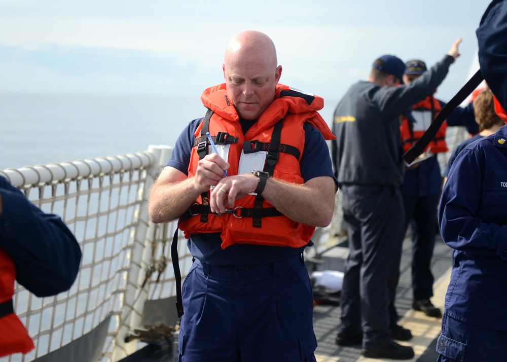 Coast Guard Cutter Kimball conducts abandon ship drill