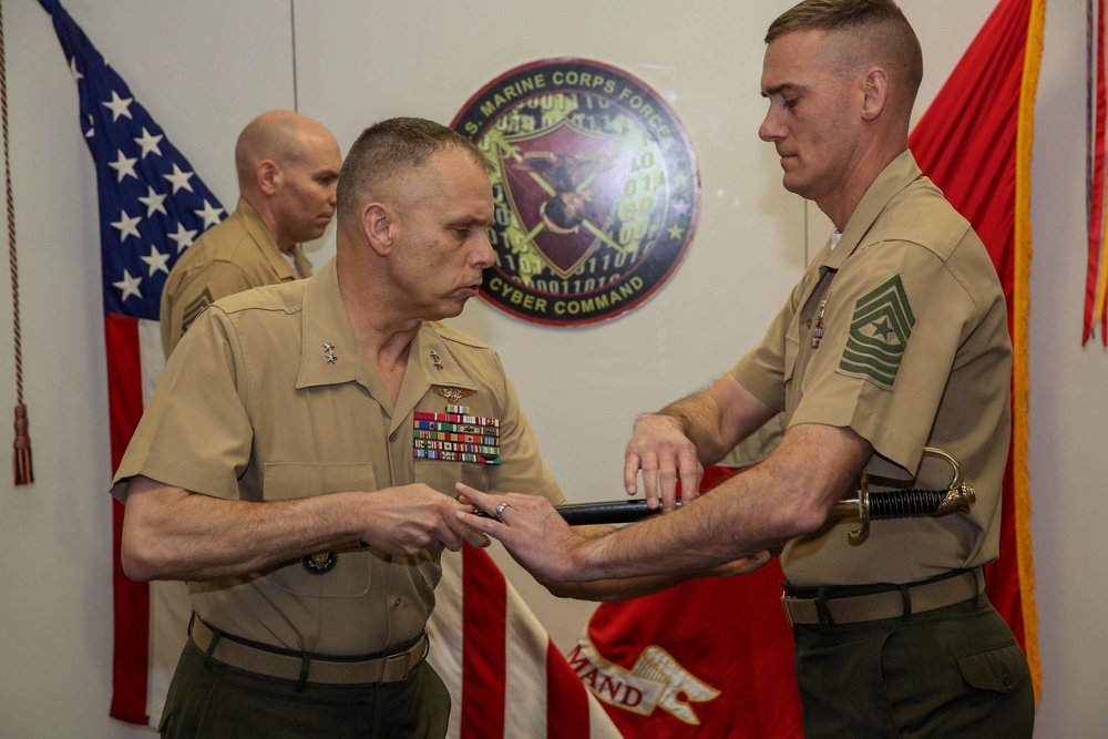 MARFORCYBER Hosts Digital Relief and Appointment Ceremony: Bids Sgt. Maj. Krause Farewell, Welcomes Sgt. Maj. Williamson Through Video Conference