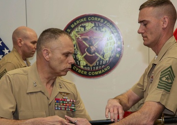 MARFORCYBER Hosts Digital Relief and Appointment Ceremony: Bids Sgt. Maj. Krause Farewell, Welcomes Sgt. Maj. Williamson Through Video Conference