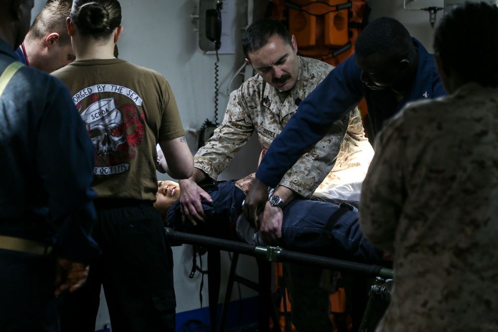 26th MEU, USS Bataan Sailors participate in mass casualty drill