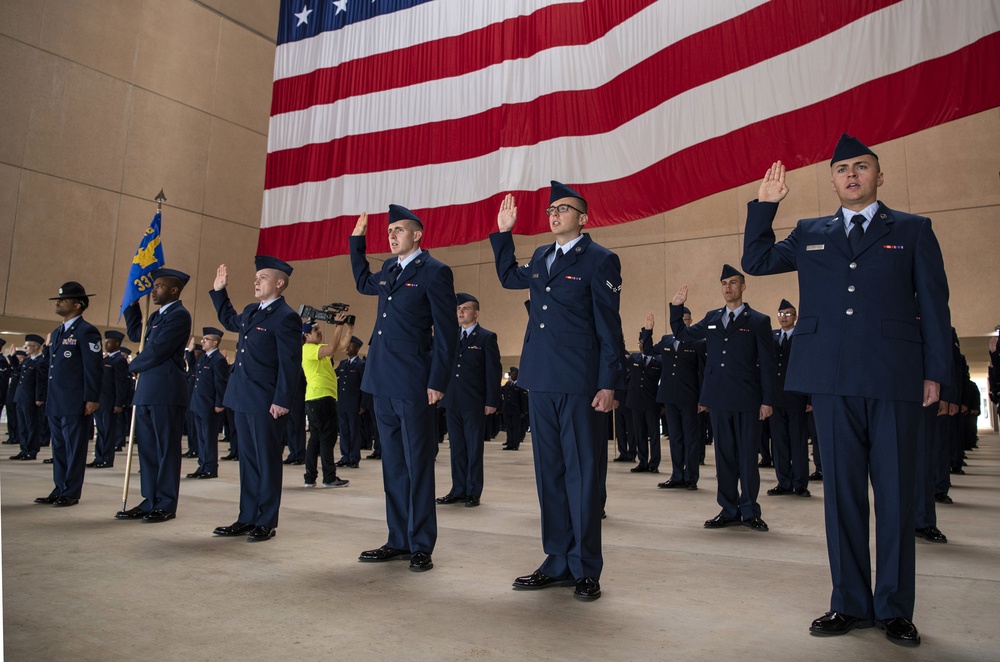 Social distancing practiced at U.S. Air Force BMT graduation