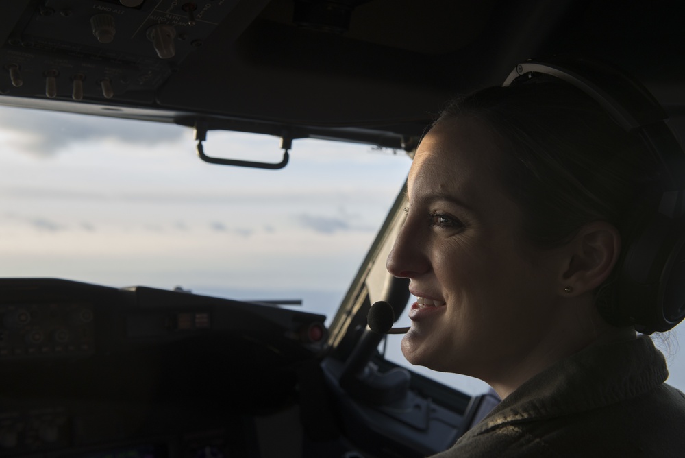 Lt. Jillian Lewis Monitors Communications Aboard P-8A