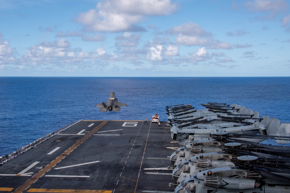 USS America (LHA 6) conducts flight operations