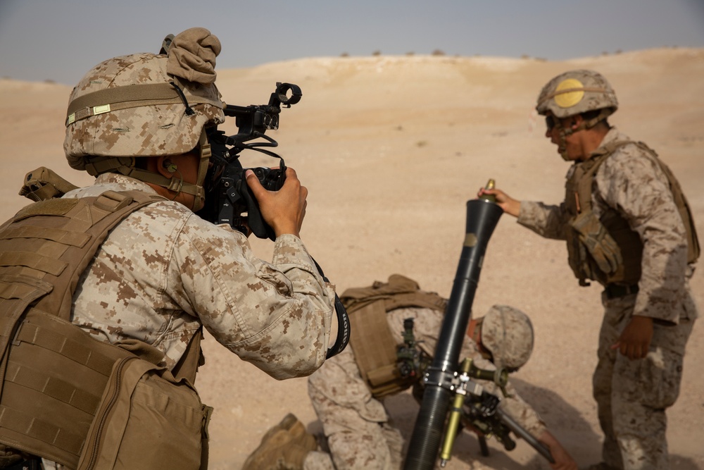 U.S. Marines conduct a mortar live fire drill in the UAE During Exercise Native Fury 20