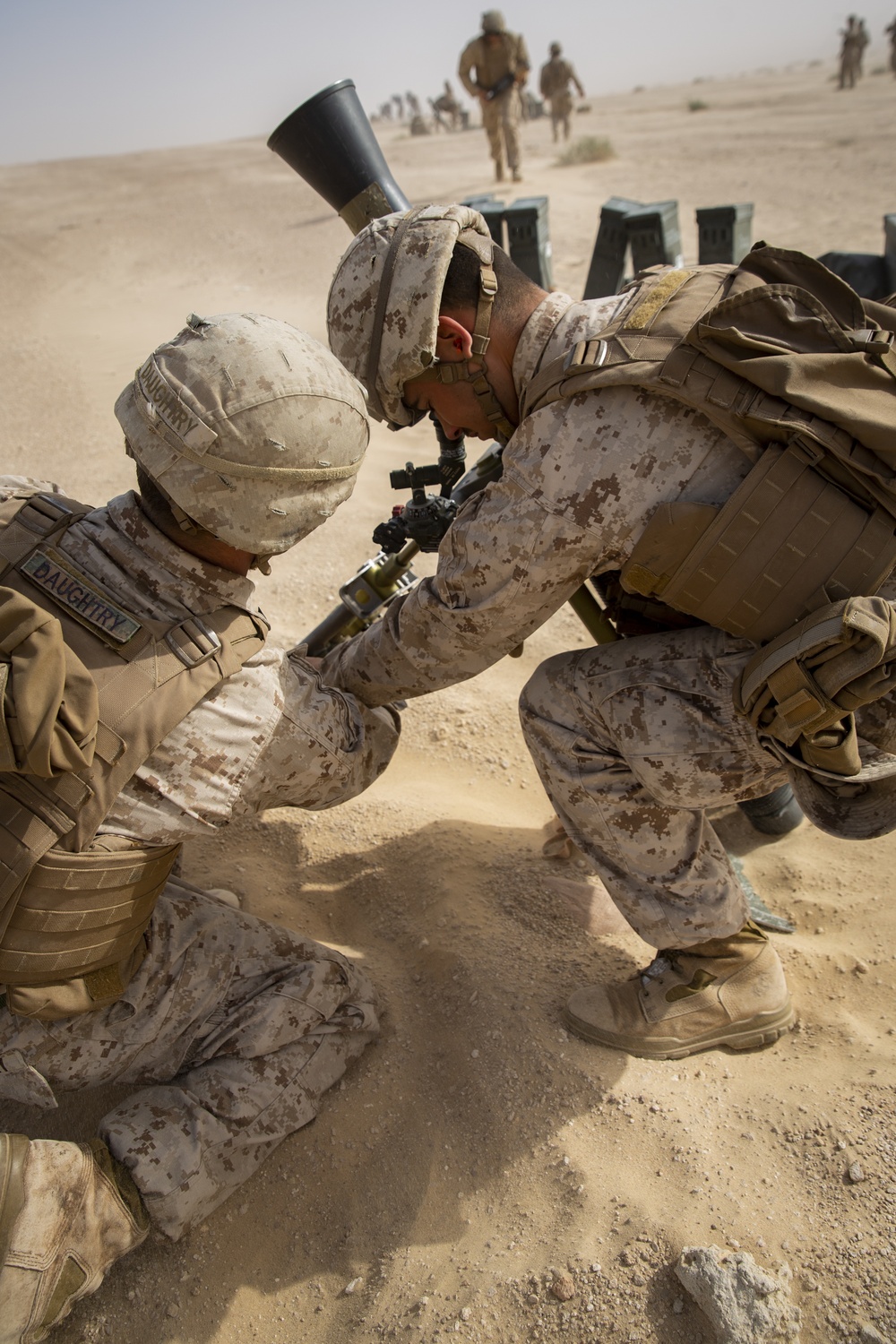 U.S. Marines conduct a mortar live fire drill in the UAE During Exercise Native Fury 20