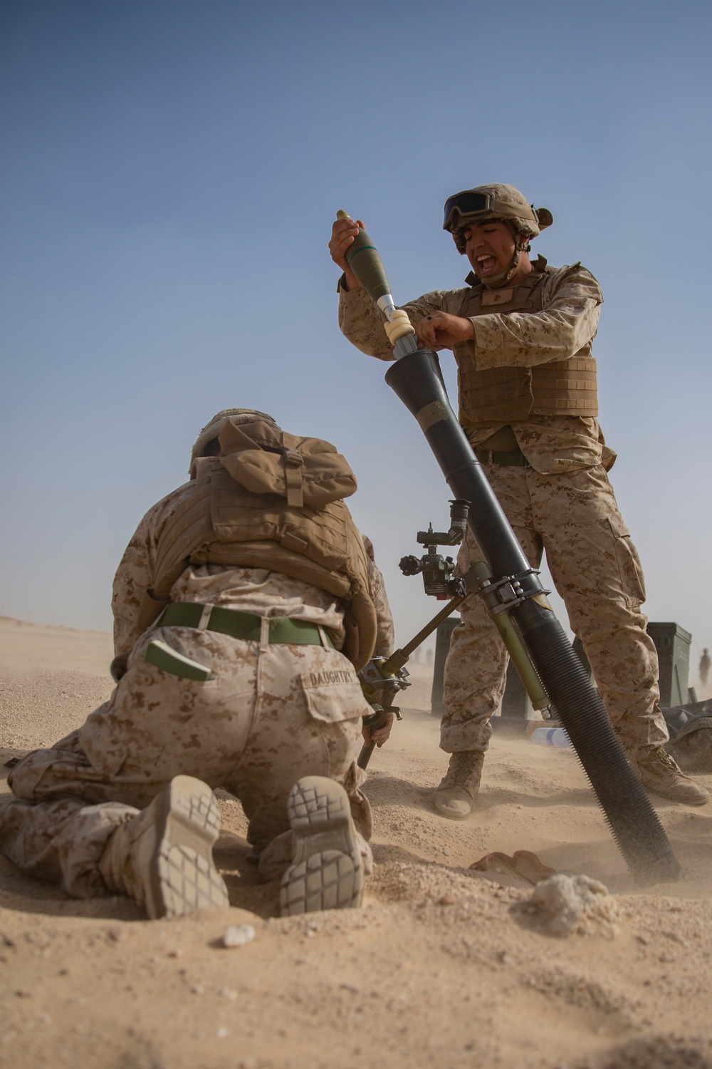 U.S. Marines conduct a mortar live fire drill in the UAE During Exercise Native Fury 20