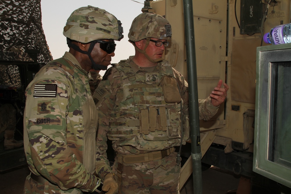 Command Sgt. Maj. Corey Cush visits Task Force Spartan Soldiers