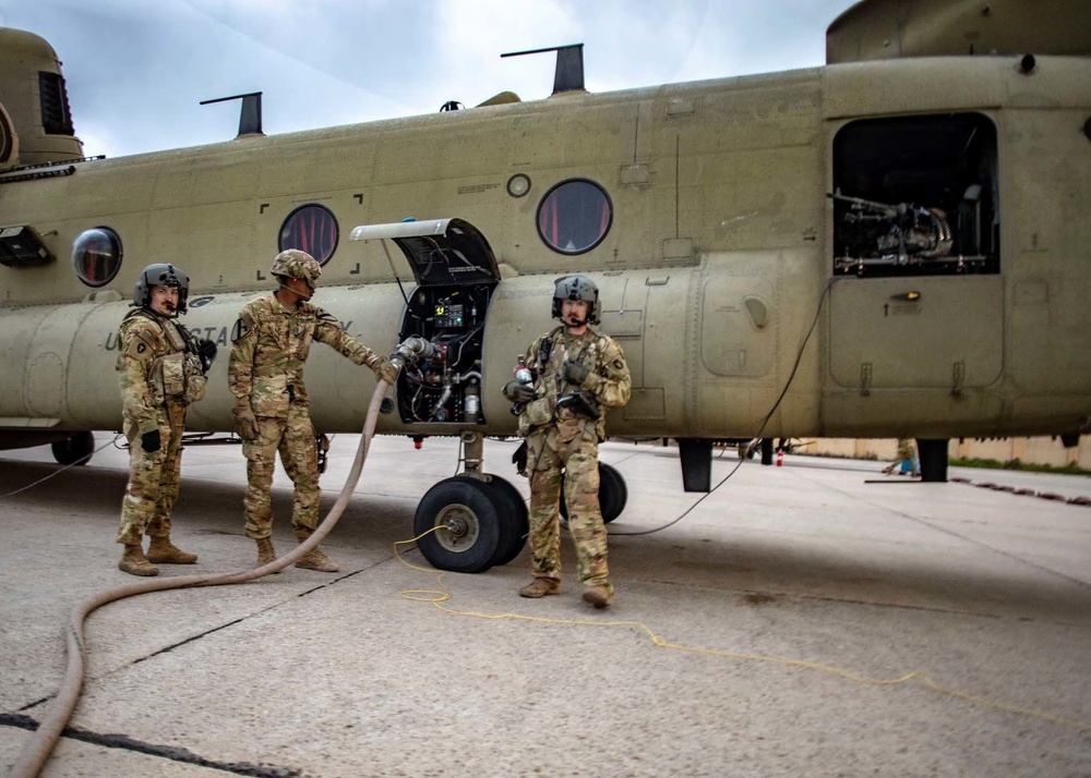 Soldiers conduct refueling operations at K1 Air Base