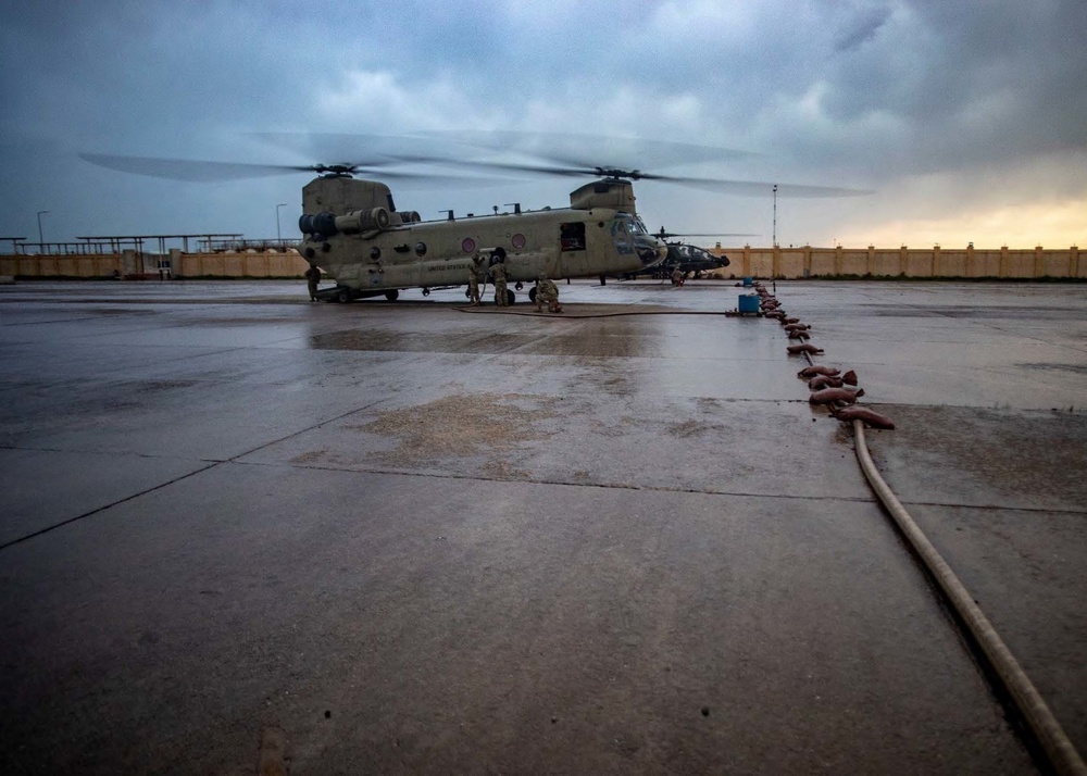 Soldiers conduct refueling operations at K1 Air Base