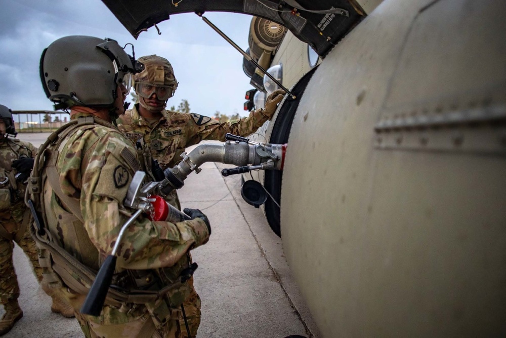 Soldiers conduct refueling operations at K1 Air Base