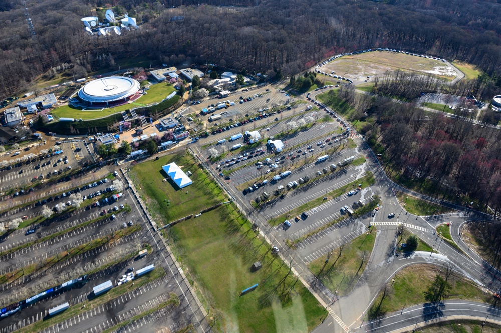Aerial views of COVID-19 drive-thru test sites