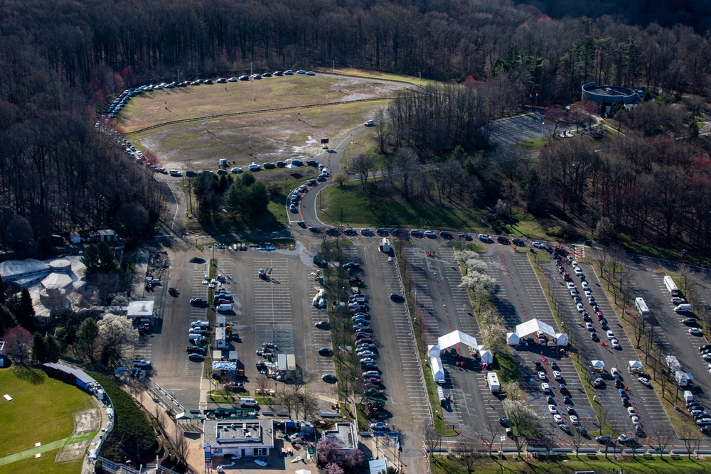 Aerial views of COVID-19 drive-thru test sites