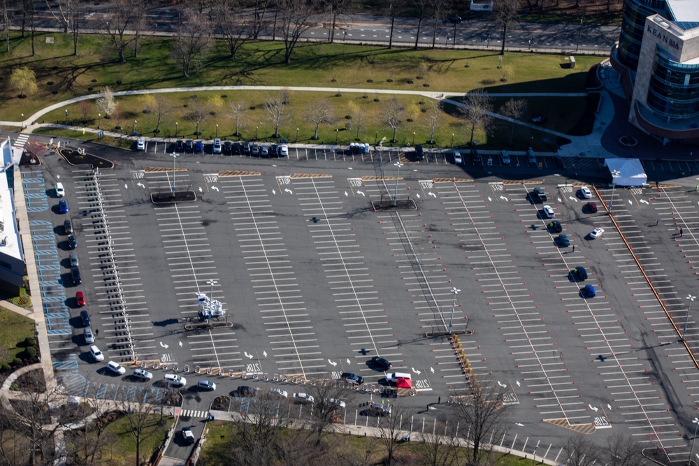 Aerial views of COVID-19 drive-thru test sites