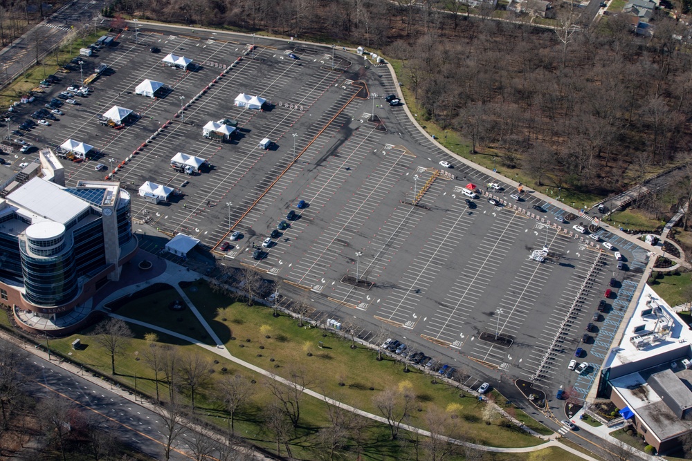 Aerial views of COVID-19 drive-thru test sites