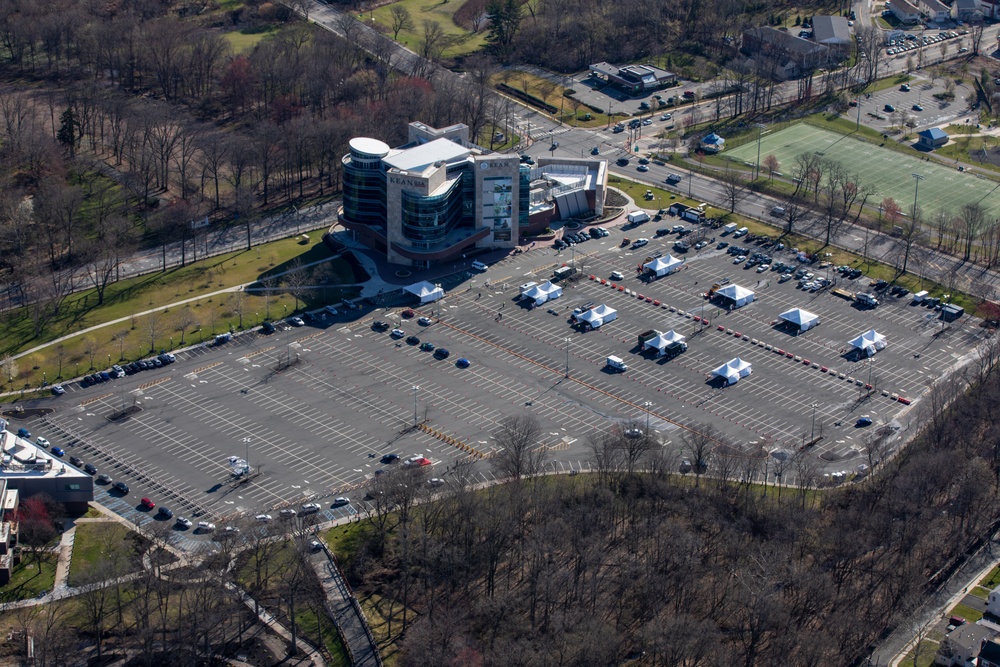Aerial views of COVID-19 drive-thru test sites