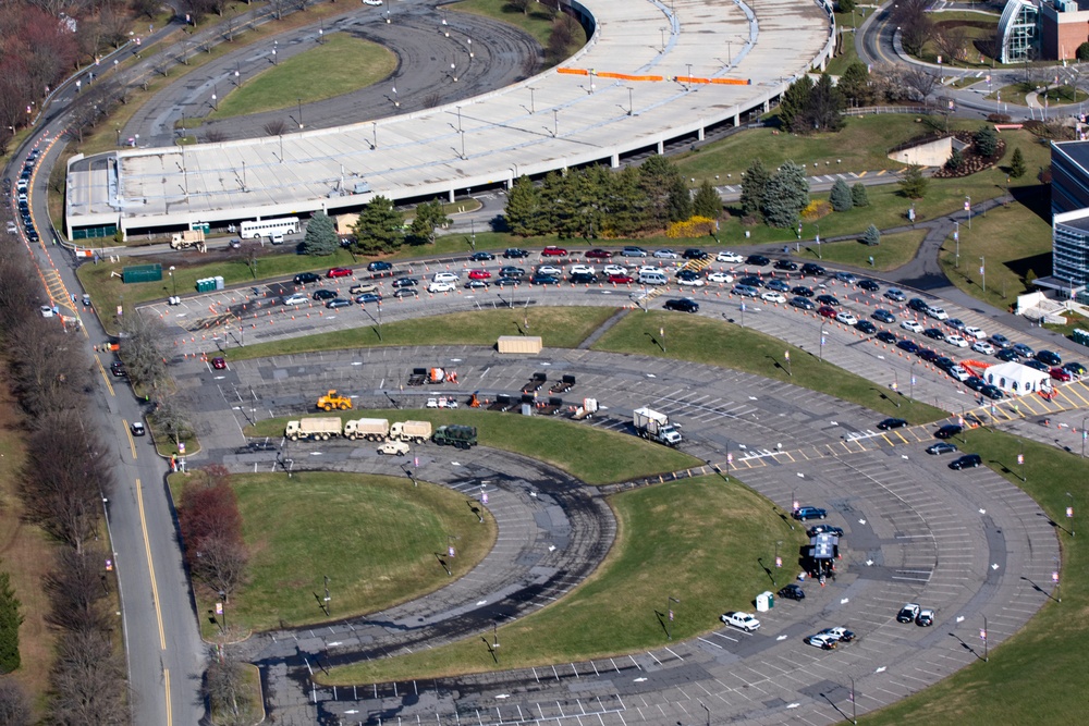 Aerial views of COVID-19 drive-thru test sites