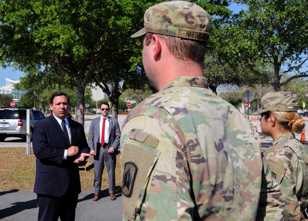 Florida Governor Ron DeSantis thanks soldiers for their efforts at Orange County Community Based Testing Site