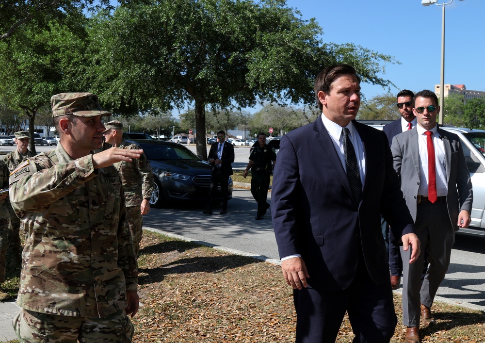 Task Force Lightning on-site commander briefs Florida Governor Ron DeSantis on Orange County testing site operations